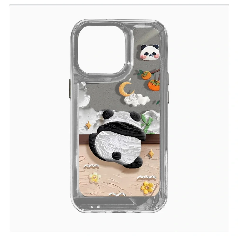 iPhone 15/14/13 Panda Design Phone Case - Black and White